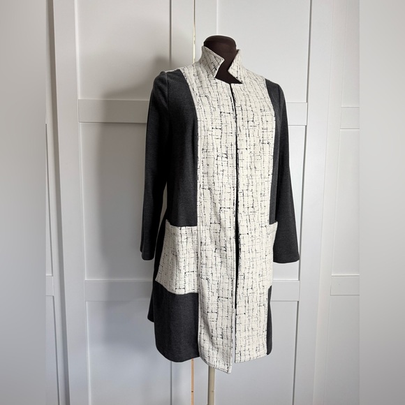 IC by Connie K Mandarin Neckline Long Jacket Open Front Coat - Picture 7 of 10